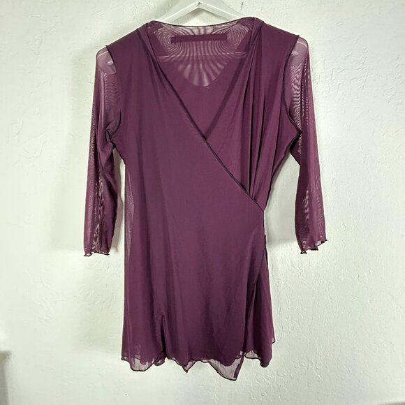 Cynthia Ashby Women's Crew Neck Sheer 3/4 Sleeve Casual Wrap Blouse Purple Small - Picture 2 of 8